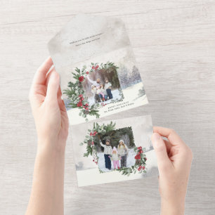 Sparkly Snow Scene Winter Floral Photo  All In One Invitation