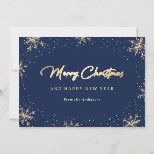 Sparkly Snowflake Blue and Gold Holiday Card