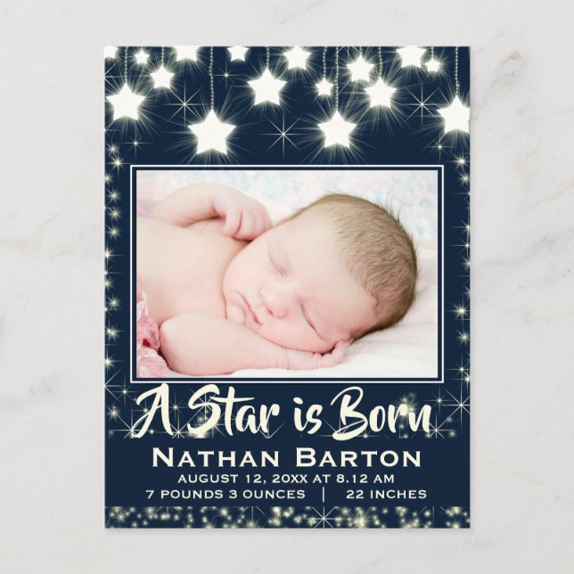 Sparkly Stars Baby Photo Frame Birth Announcement Postcard (Front)