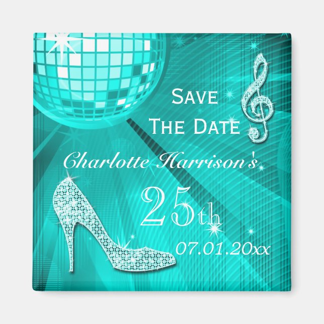 Sparkly Stiletto Heel 25th Birthday Save The Date Magnet (Front)