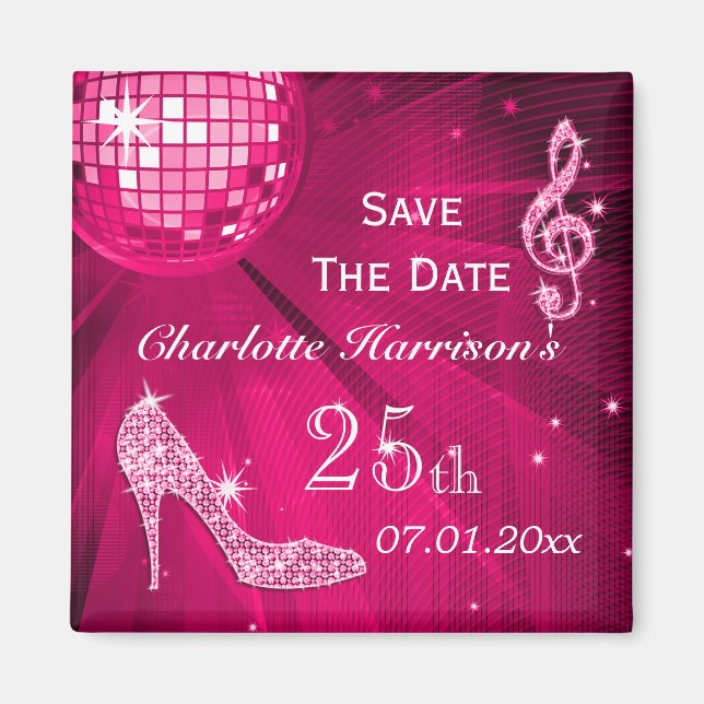 Sparkly Stiletto Heel 25th Birthday Save The Date Magnet (Front)