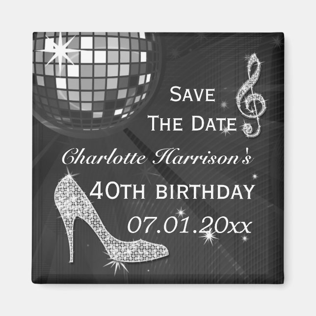 Sparkly Stiletto Heel 40th Birthday Save The Date Magnet (Front)