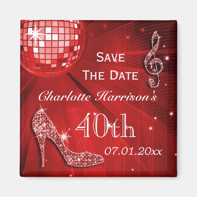 Sparkly Stiletto Heel 40th Birthday Save The Date Magnet (Front)