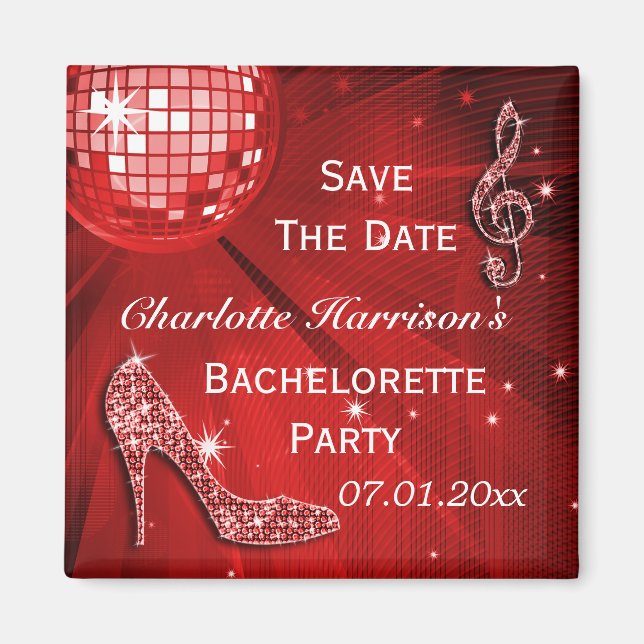 Sparkly Stiletto Heel Bachelorette Save The Date Magnet (Front)