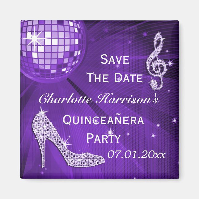Sparkly Stiletto Heel Quinceañera Save The Date Magnet (Front)