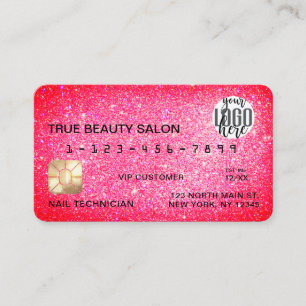 Sparkly Super Neon Pink Glitter Credit Card Logo