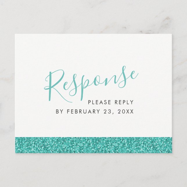 Sparkly Teal Blue RSVP Response POSTCARD (Front)