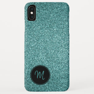 Sparkly Teal Faux Glitter Monogram Minimalist iPhone XS Max Case