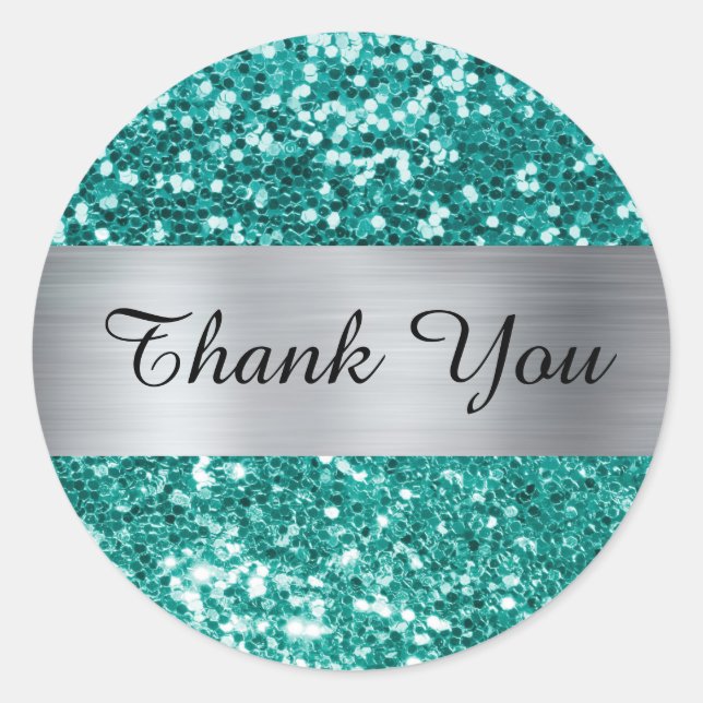 Sparkly Teal Glitter Silver Shimmer Foil Classic Round Sticker (Front)