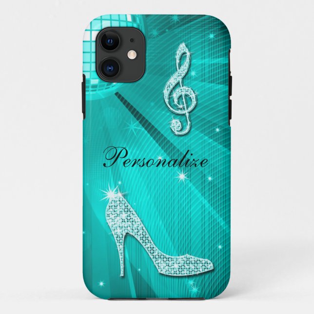 Sparkly Teal Music Note & Stiletto Heel Case-Mate iPhone Case (Back)