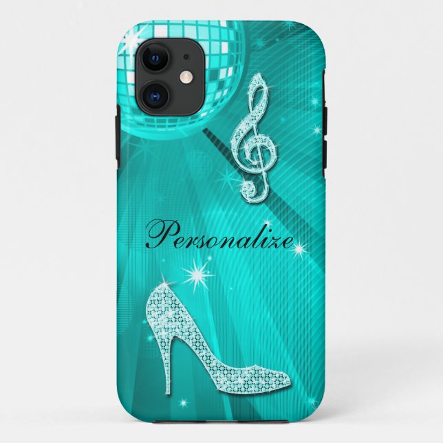 Sparkly Teal Music Note & Stiletto Heel Case-Mate iPhone Case (Back)