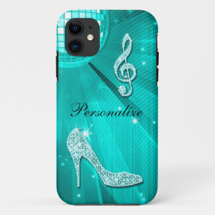 Sparkly Teal Music Note & Stiletto Heel iPhone 11 Case