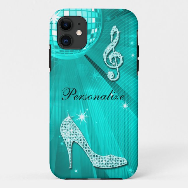 Sparkly Teal Music Note & Stiletto Heel Case-Mate iPhone Case (Back)