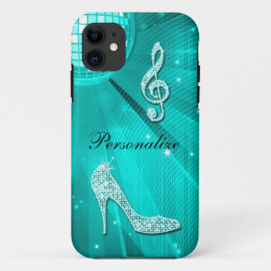 Sparkly Teal Music Note & Stiletto Heel iPhone 11 Case