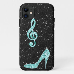 Sparkly Teal Music Note & Stiletto Heel iPhone 11 Case
