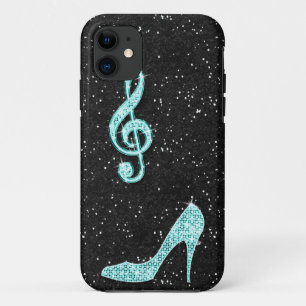 Sparkly Teal Music Note & Stiletto Heel iPhone 11 Case