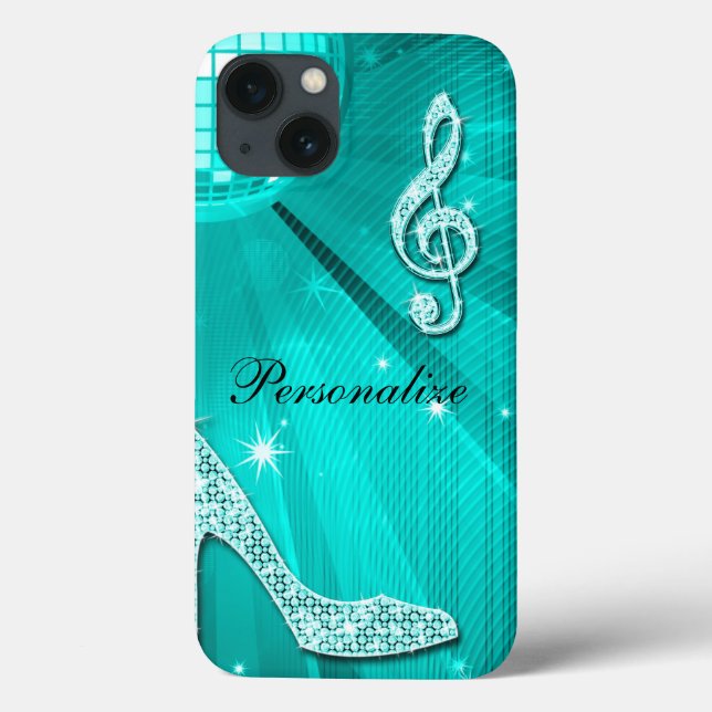 Sparkly Teal Music Note & Stiletto Heel Case-Mate iPhone Case (Back)