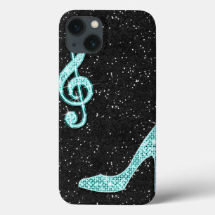 Sparkly Teal Music Note & Stiletto Heel iPhone 13 Case