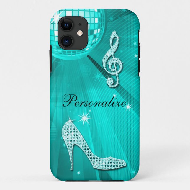 Sparkly Teal Music Note & Stiletto Heel Case-Mate iPhone Case (Back)