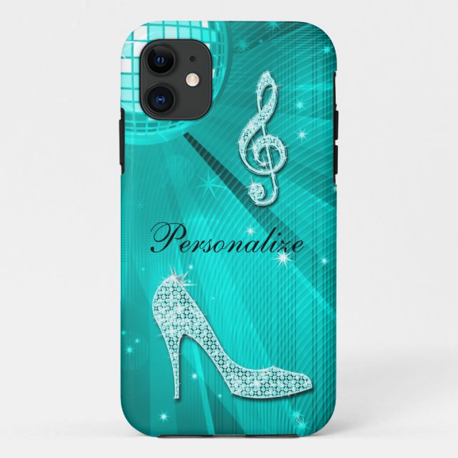 Sparkly Teal Music Note & Stiletto Heel Case-Mate iPhone Case (Back)