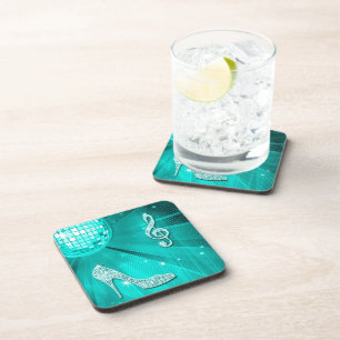 Sparkly Teal Music Note & Stiletto Heel Coaster