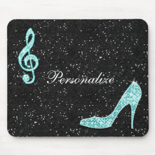 Sparkly Teal Music Note & Stiletto Heel Mouse Pad