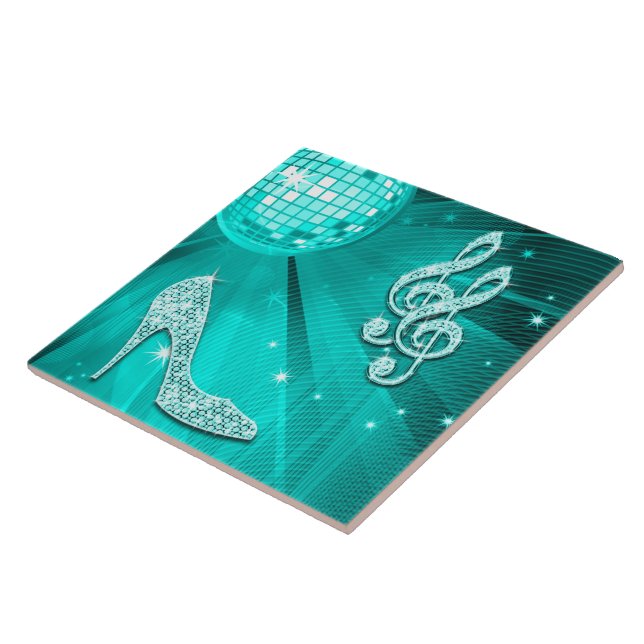 Sparkly Teal Music Note & Stiletto Heel Tile (Side)
