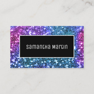 Sparkly Teal Pink Sequin Glitter Personalized Business Card