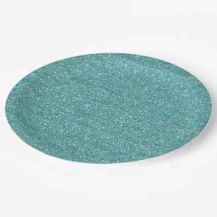 Sparkly Teal & Silver Glitter Paper Plate