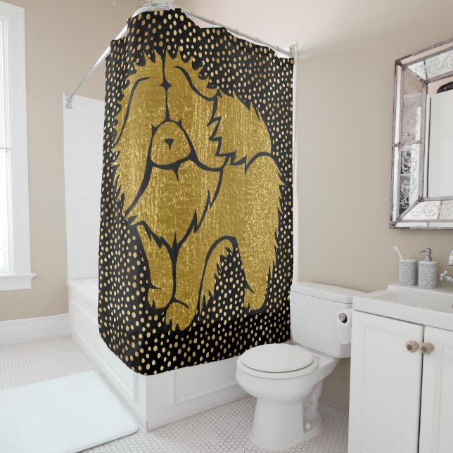 SPARKLY THANG Chow faux metallic shower curtain (In Situ)