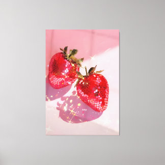 Sparkly Twin Disco Strawberries Pink Aesthetic Canvas Print