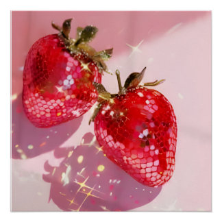 Sparkly Twin Disco Strawberries Pink Aesthetic Poster