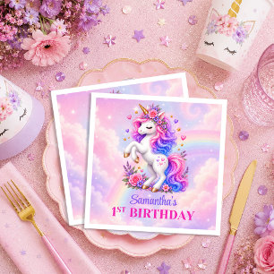 Sparkly Unicorn Girl Birthday Party Napkins Set