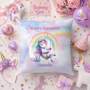 Sparkly Unicorn Pastel Colours Girl Birthday Pillo Throw Pillow