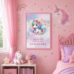 Sparkly Unicorn Pastel Colours Girl Birthday Poste Poster