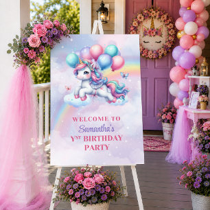 Sparkly Unicorn Pink Purple Girl Birthday Welcome  Poster