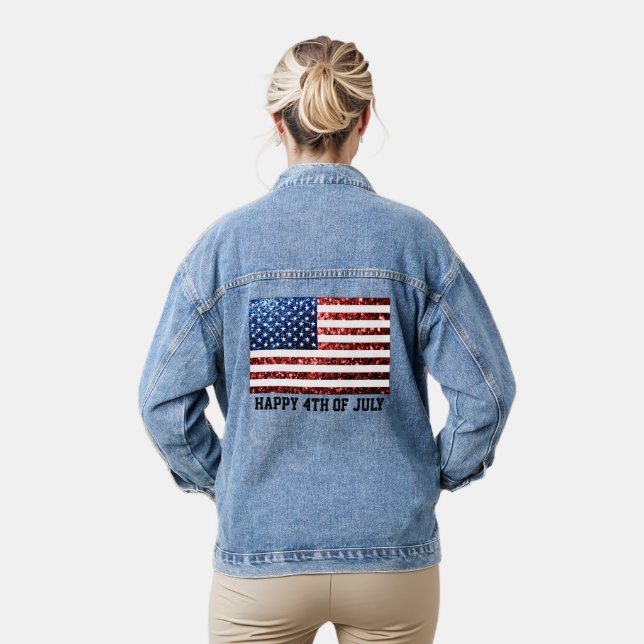 Sparkly USA flag faux sparkle 4th of July Denim Jacket (Model)