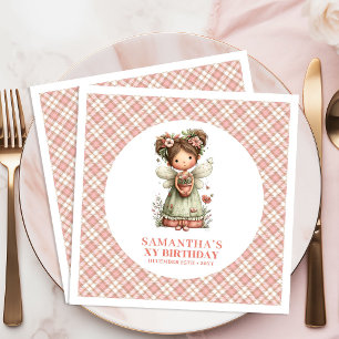 Sparkly Whimsy Fairy Pink Floral 6th Birthday   Napkin