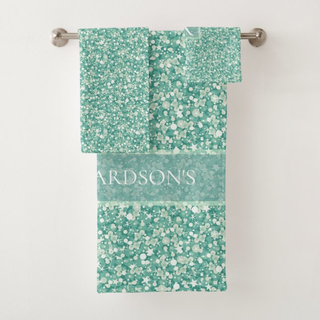 Sparks White And Green Glitter Bath Towel Set (Insitu)