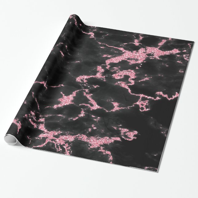 Sparks White And Pink Glitter Wrapping Paper (Unrolled)