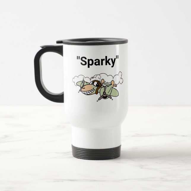 "Sparky" the Cartoon P-38 Lightning Travel Mug (Left)