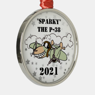 Sparky" the P-38 Lightning Cartoon Metal Ornament