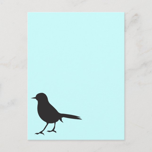 Sparrow bird black & white silhouette blue postcard (Front)