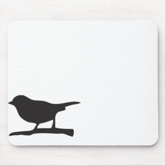Sparrow bird & branch black & white silhouette mouse pad