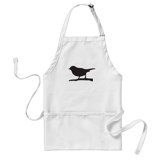 Sparrow bird &  branch black & white silhouette standard apron (Front)