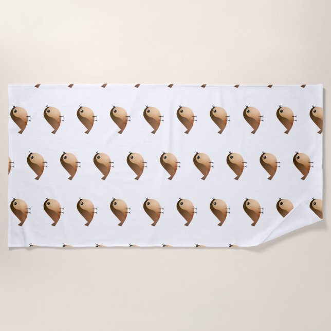 Sparrow Bird Cartoon   Beach Towel (Front)