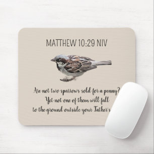 Sparrow Bird Cast Your Cares Bible Verse Khaki Mouse Pad