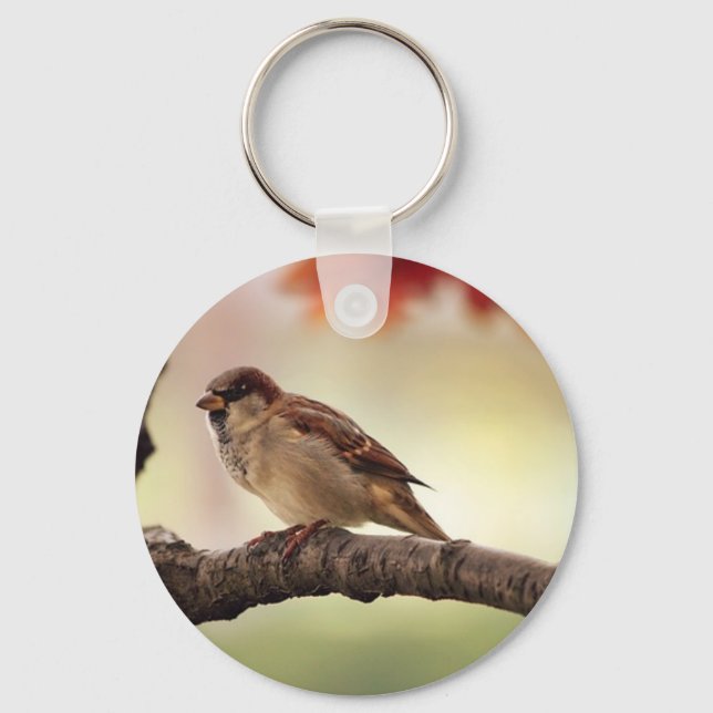Sparrow Bird in Tree Keychain (Front)