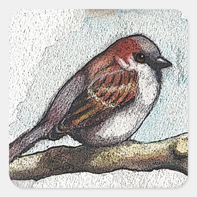 Sparrow: Bird, Watercolor, Stones, Rocks Square Sticker (Front)
