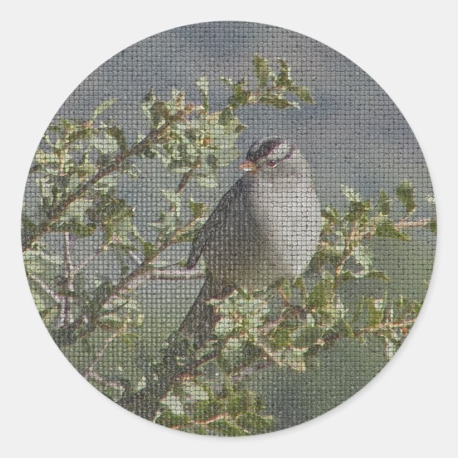Sparrow Branch Wild Bird Photo Mosaic Birdwatcher Classic Round Sticker (Front)